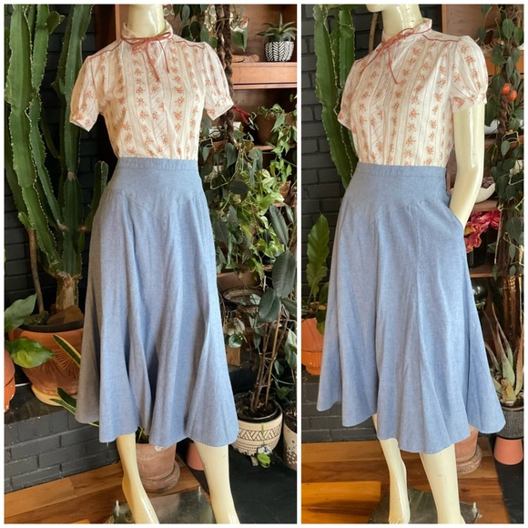 Vintage Dresses & Skirts - 1849 Authentic Ranchwear Denim Chambray Full Flared Skirt XL